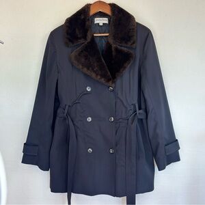 VINTAGE‎ Women's Penny Lane Trench Coat Black Brown Faux Fur Collar 70s Medium 6